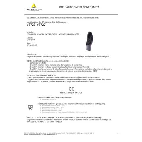 Guanto da lavoro Delta Plus Tricot Poliammide Spandez-Palmo Nitr./Pu+Spuntoni taglia 10 - VE727NO10